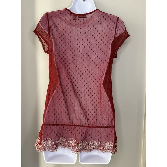 VTG Y2K Sheer Babydoll Top Womens S Red Embroidered Trim Mesh 90s Fairy Grunge - Picture 2 of 12